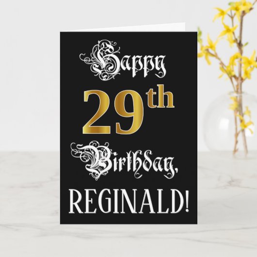 Carte 29e anniversaire — Script fantaisie; look or Faux; (Fleur jaune)
