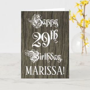 Carte 29th Birthday : Fancy, Elegant Text ; Faux Wood Lo