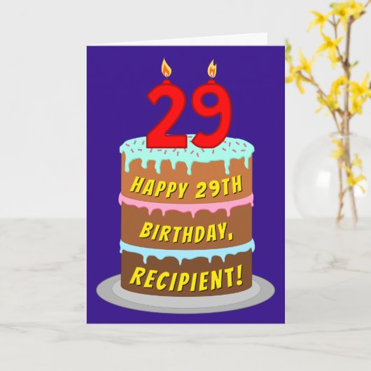 Carte 29th Birthday : Fun Cake and Candles + Custom Name (Fleur jaune)