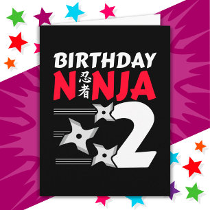 Carte 2 Ans Ninja Party Stars Enfants 2e anniversaire
