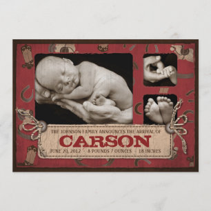 Carte 2 de faire-part de bébé de cowboy