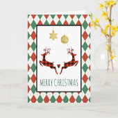 Carte 2 Noël Deer Jumping Style Rustique (Fleur jaune)