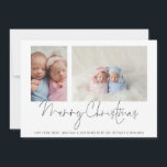 Carte 2 Photo Collage Bébé Jumeaux Premier Noël<br><div class="desc">Famille 2 Photo Collage Baby Twins First Christmas Card. Remplacez simplement les deux exemples de photos par les vôtres et personnalisez avec votre salutation et vos noms en bas. Joyeux Noël est dans un script stylé.</div>