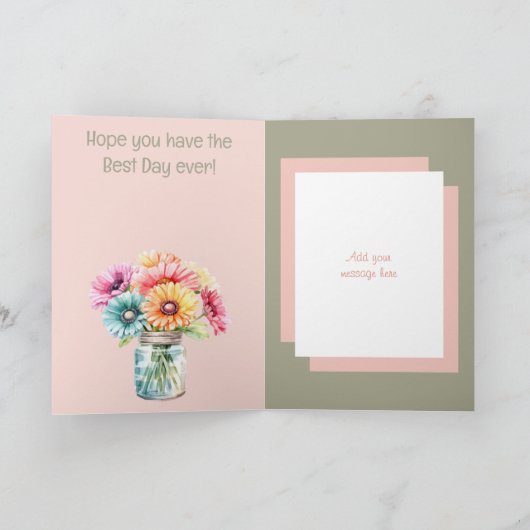 Carte 2 photo gerbera corail vert anniversaire (Intérieur)