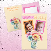 Carte 2 photo gerbera orange rose anniversaire
