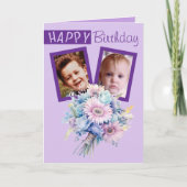 Carte 2 photo gerbera violet anniversaire (Devant)
