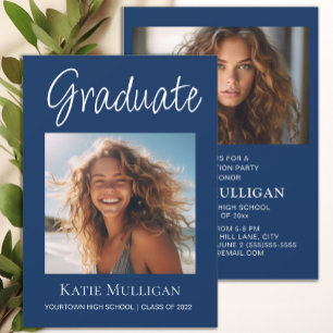 Carte 2 Photo Navy Blue Graduation Party