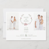 Carte 2 Photos Green Floral Collage Mariage Covid19 (Devant)