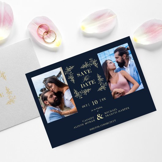 Carte 2 Photos Navy Chic Trendy Collage Mariage Covid19
