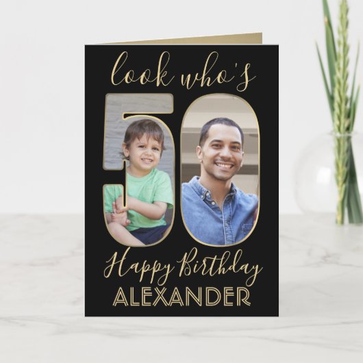 Carte 2 Regardez qui est 50 Cinquantième anniversaire Bl (Devant)