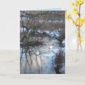 Carte 2 swans en hiver (Fleur jaune)