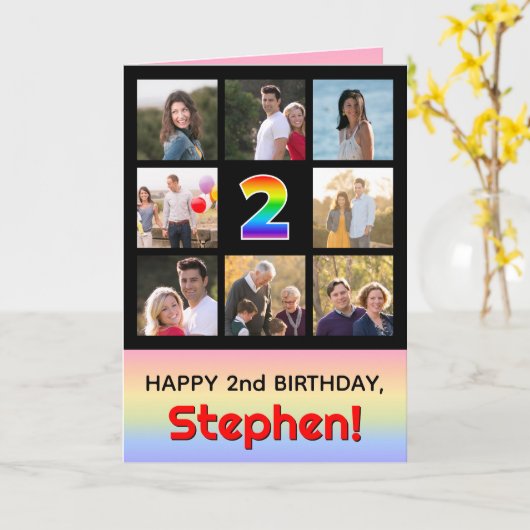 Carte 2e anniversaire : Arc en ciel amusant #, photos pe (Fleur jaune)