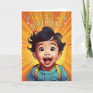 Carte 2e anniversaire Asiatique Baby Boy in Orange Comic