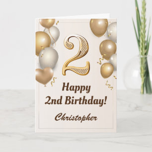Carte 2e anniversaire Ballons d'or et Confetti Anniversa