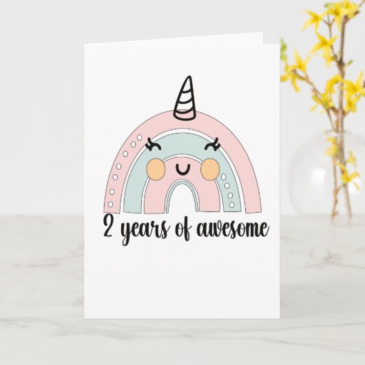 Carte 2e anniversaire Boho Rainbow 2 ans Unicorn (Fleur jaune)