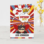 Carte 2e anniversaire Boy Superhero Thème de bande dessi (Fleur jaune)