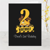 Carte 2e anniversaire Camion de construction noir et jau (Fleur jaune)