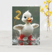 Carte 2e anniversaire Canard blanc dans une flaque de pl (Fleur jaune)