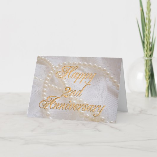 Carte 2e anniversaire de mariage avec dentelle et perles (Devant)