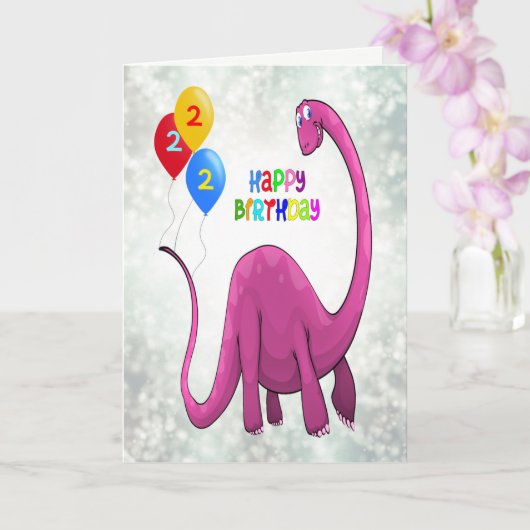 Carte 2e anniversaire Dinosaur et Ballons (Orchidée)