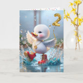 Carte 2e anniversaire Duck Dancing In the Rain Puddle (Fleur jaune)