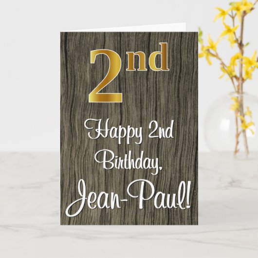 Carte 2e anniversaire : Elégant look d'or Faux #, Faux W (Fleur jaune)