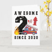 Carte 2e anniversaire Gift Firefighter Boy Né en 2020 (Fleur jaune)