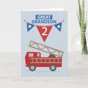 Carte 2e anniversaire Grand-petit-fils, camion à feu