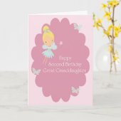 Carte 2e anniversaire Grande petite fille rose Fairy (Fleur jaune)