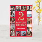 Carte 2e anniversaire heureux Collage photo rouge et or (Fleur jaune)