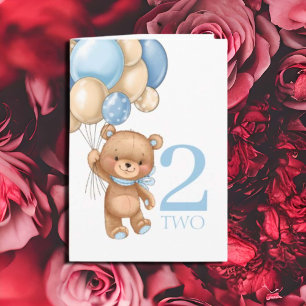 Carte 2e anniversaire mignon ballon bleu garçon teddy ca