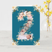 Carte 2e anniversaire Photo Collage bleu Fleur jaune Tur (Fleur jaune)