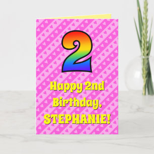 Carte 2e anniversaire : Pink Stripes & Hearts, Rainbow #