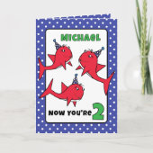 Carte 2e anniversaire Poisson caricature Cute Red Blue R (Devant)