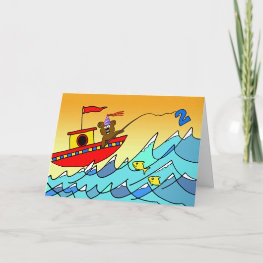 Carte 2e anniversaire pour enfant, pêche à l'ours de fêt (Devant)