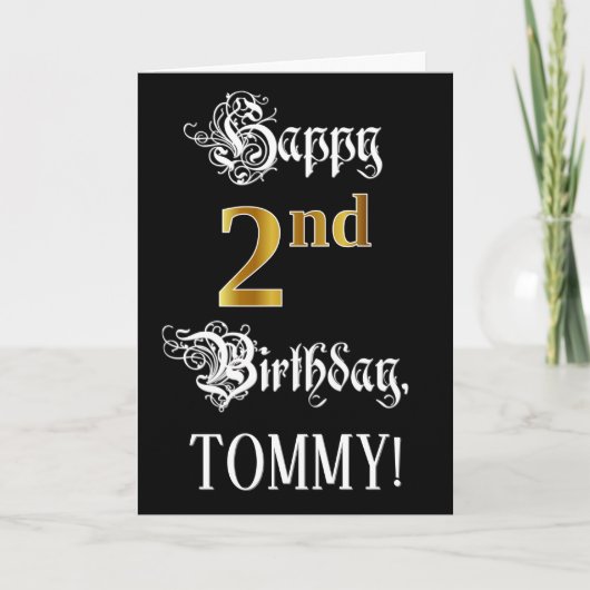 Carte 2e anniversaire — Script fantaisie; look or Faux;  (Devant)