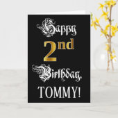 Carte 2e anniversaire — Script fantaisie; look or Faux;  (Fleur jaune)