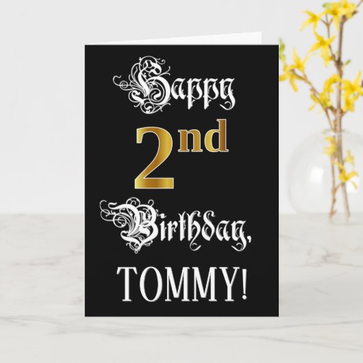 Carte 2e anniversaire — Script fantaisie; look or Faux;  (Fleur jaune)