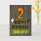 Carte 2e anniversaire : Thème Halloween Éffrayant + Nom  (Fleur jaune)