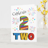 Carte 2ème Deux GRANDS Feux D'Oeuvre Étoiles Joyeux Deux (Fleur jaune)