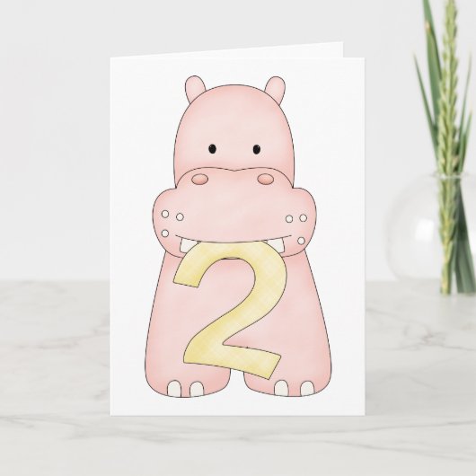 Carte 2ème Hippopotame d'anniversaire (rose) (Devant)