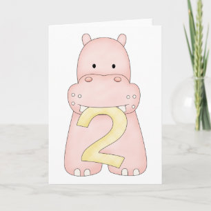 Carte 2ème Hippopotame d'anniversaire (rose)