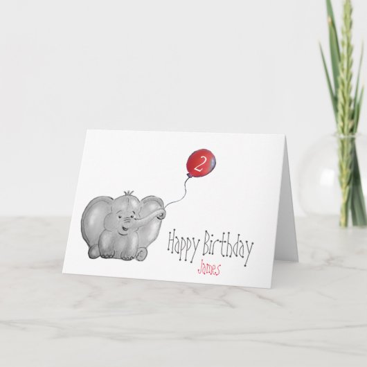Carte 2ème ou tout éléphant d'anniversaire avec ballon r (Devant)