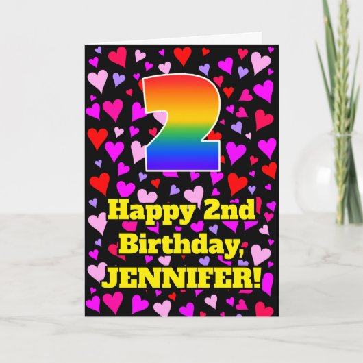 Carte 2nd Birthday: Loving Hearts Pattern, Rainbow # 2 (Devant)