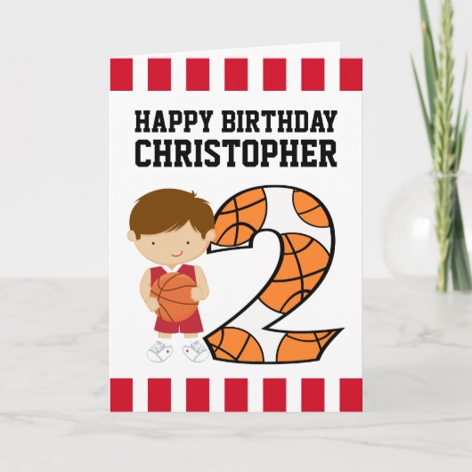 Carte 2nd Birthday Red and White Basketball Player v2 (Devant)
