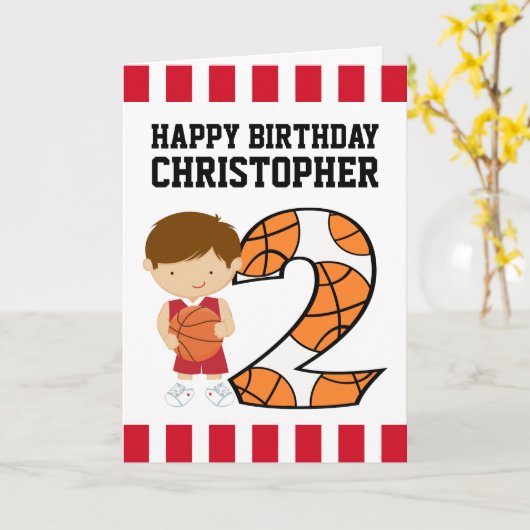 Carte 2nd Birthday Red and White Basketball Player v2 (Fleur jaune)