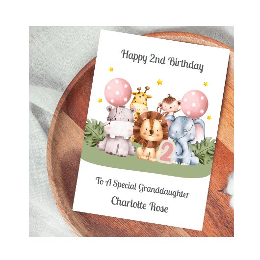 Carte 2nd Birthday Safari Leaf Animals Card