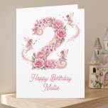Carte 2nd Birthday Whimsy Number Two Fairy<br><div class="desc">Send your little princess the sweetest birthday wishes with this adorable floral number '2' card, perfect for her second birthday. Playful fairies flutter around the number two, exuding an aura of enchantment and delight. The number is beautifully decorated with a cascade of soft pink roses, blooming cherry blossoms and fairy...</div>