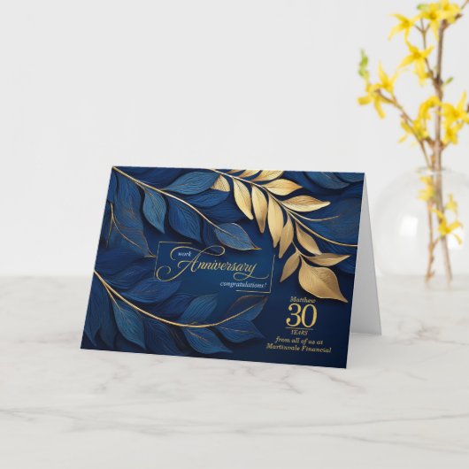 Carte 30 ans Anniversaire de l'employé Bleu Botanique PE (Fleur jaune)