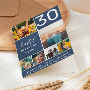 Carte 30 ans moderne marine bleu 6 photo collage